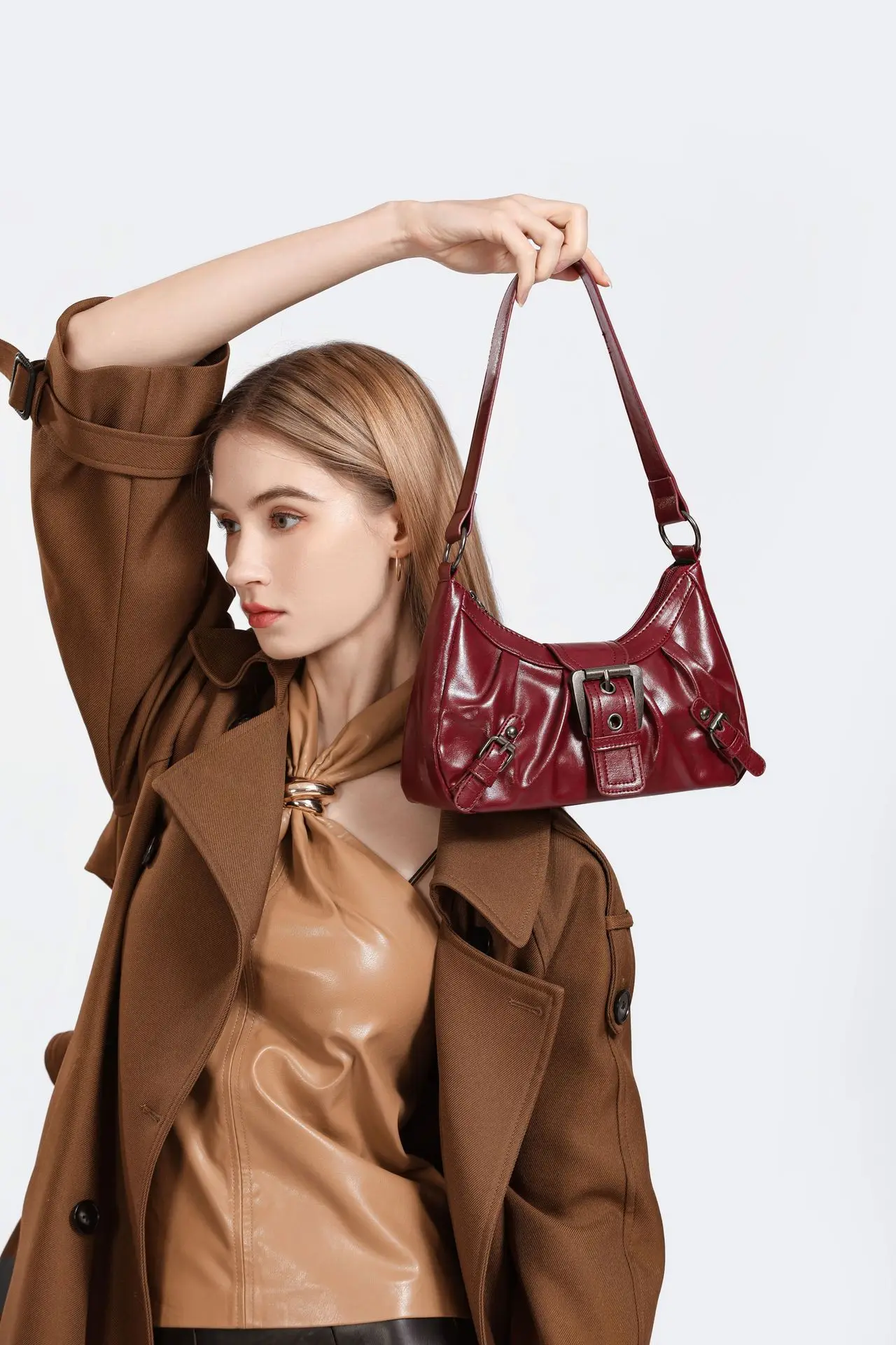 2024 spring hot selling Maillard style retro style small bag spicy girl Y2K wasteland style vintage leather shoulder armpit bag