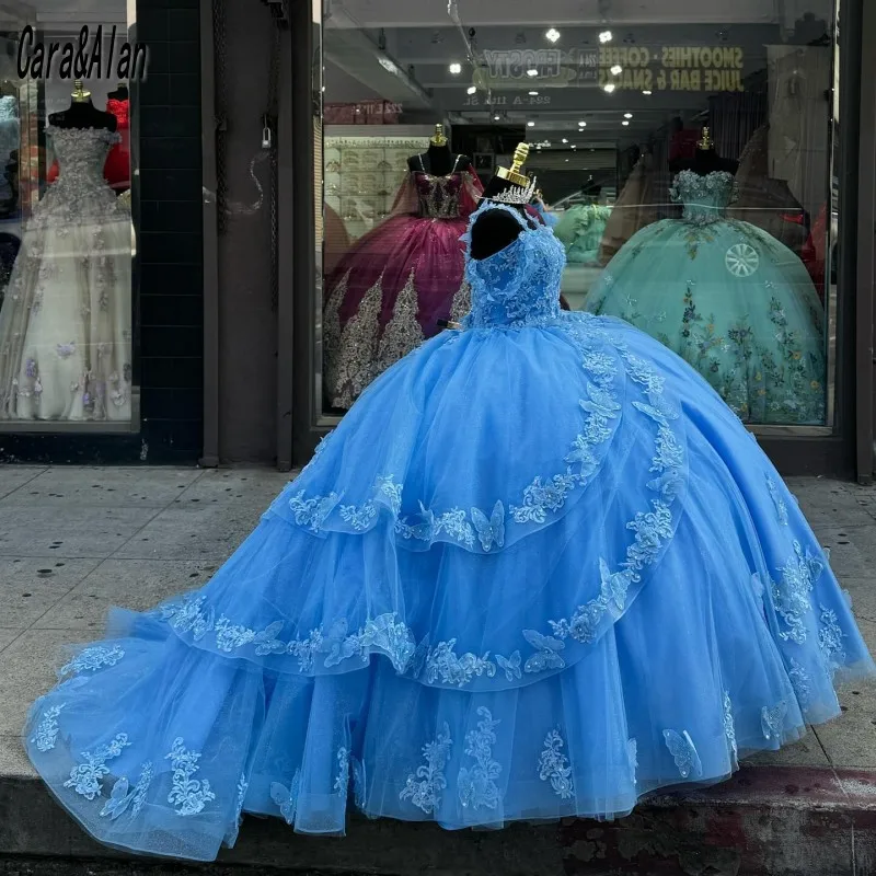 Vestido De mariposa con hombros descubiertos para mujer, prenda elegante con apliques De cuentas para graduación De 16 Años, Quinceañeras, 2024