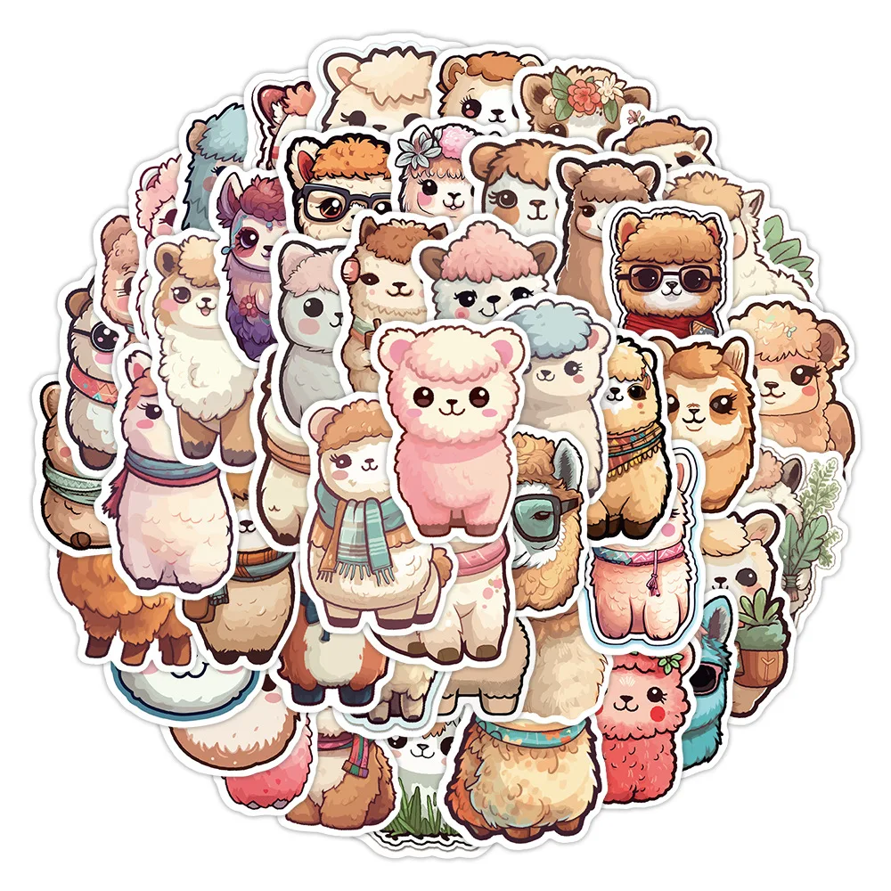 Kawaii Alpaca Animal Adesivos para Crianças, Decalques bonitos dos desenhos animados, DIY Etiqueta Do Copo, Bagagem, Laptop, Telefone, Carro, Bicicleta, Brinquedo do Skate, 10 Pcs, 30 Pcs, 50Pcs