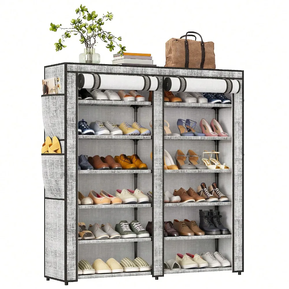 

Тумба для обуви на 6 секций, серая, с двумя рядами, комбинированный стиль, универсальный органайзер для хранения, прочная полка для кроссовок и обуви на каблуке