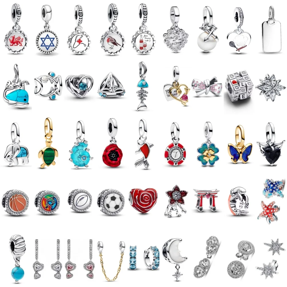 

European Summer Dolphin Clover Moon Butterfly Pendant Fit S925 European 925 Sterling Silver Bracelet Bangles Necklace