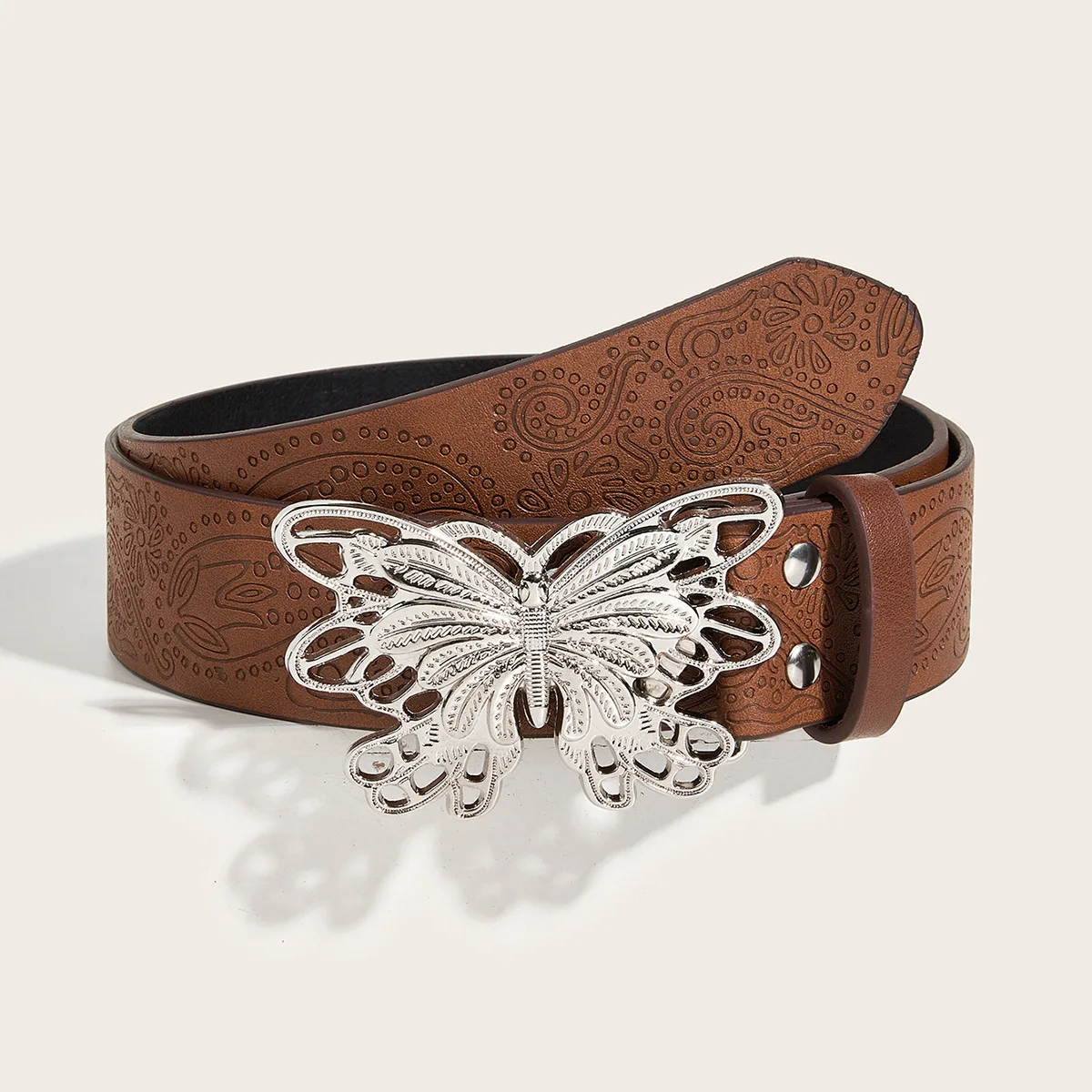

European and American Style Spice Girls Daily Brown Texture Butterfly Buckle Belt Special Printing Pattern Batch Belt Unisex