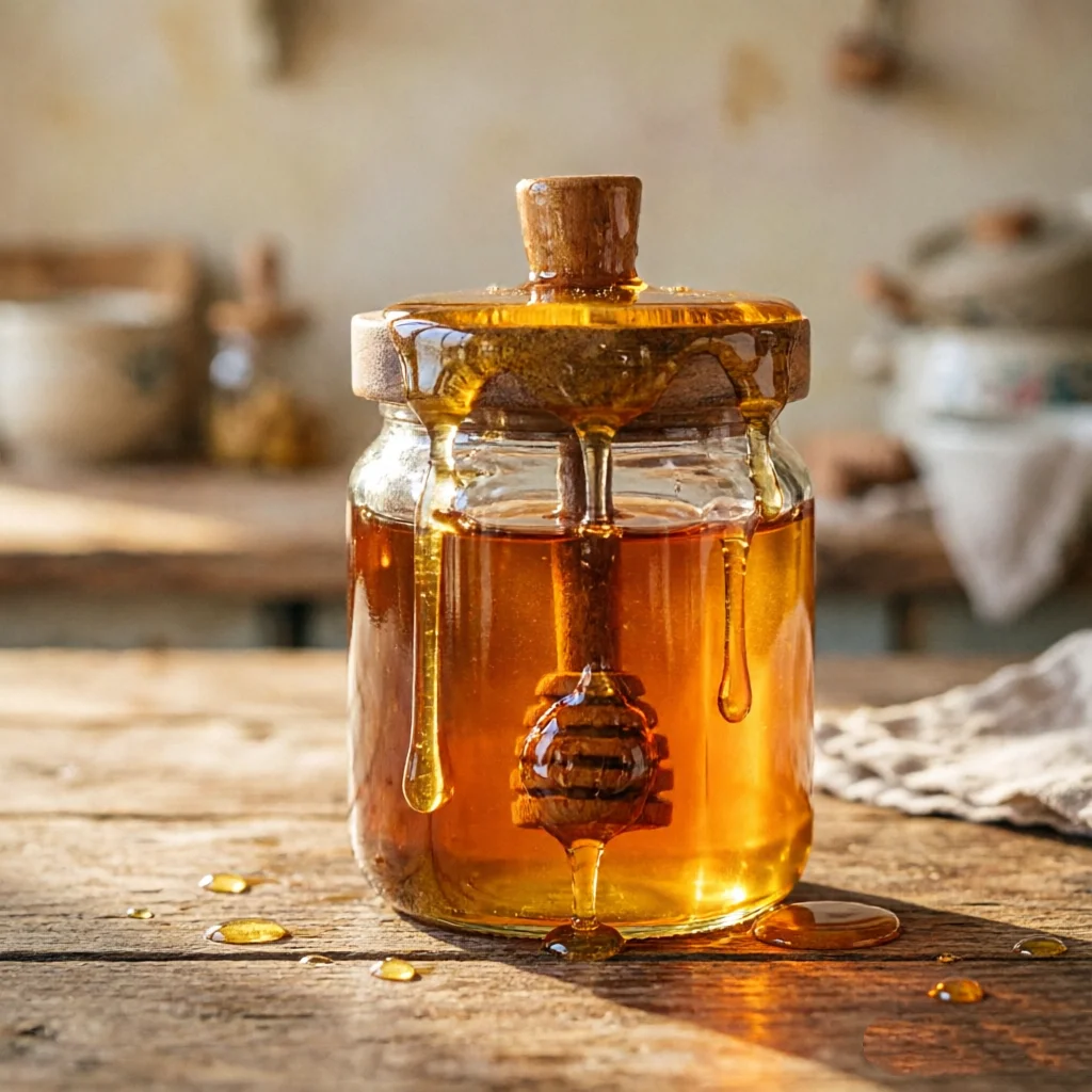 Glass Honey Jar Pot with Wooden Dipper Stick And Acacia Lid Cover - Kitchen Home Decor Honey Syrup Dispenser Set