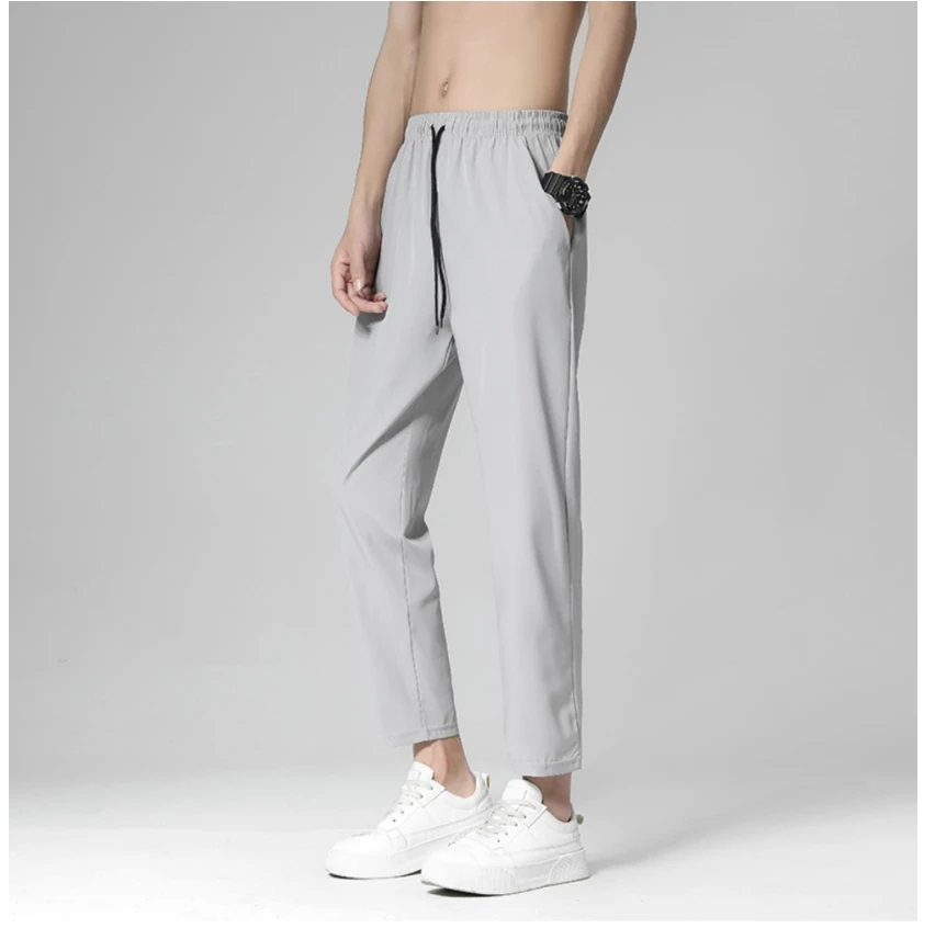 2024 men's casual pants summer thin nine-point sports pants straight leg trend all match breathable fashion sweatpants