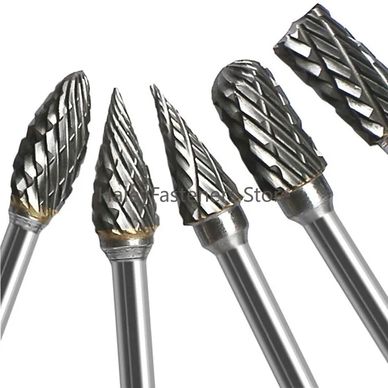 5Pcs Double Groove Rotary File 6×10mm Grinding Head Tungsten Carbide Burr Milling Cutter Drill Bit Set Finishing Metal Mould