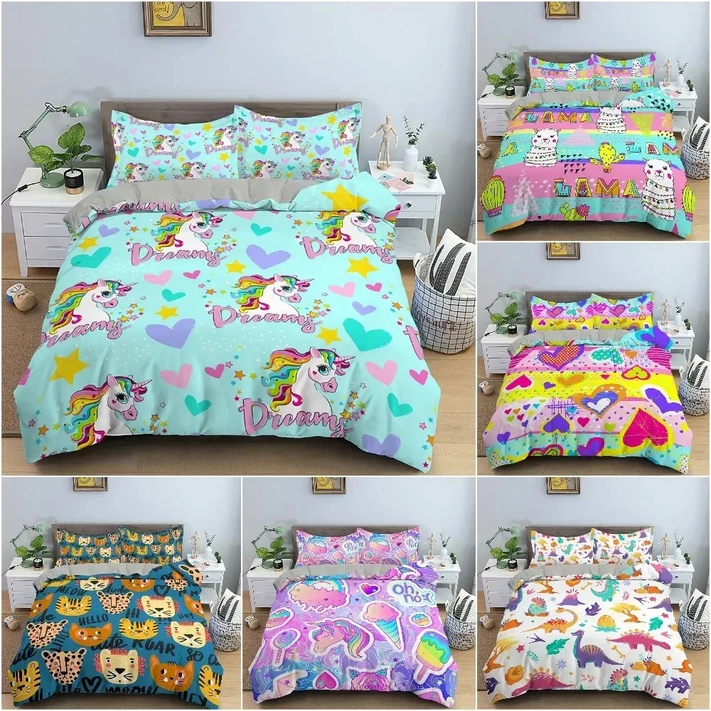 

Cartoon Animal Duvet Cover Luxury Soft Bedding Set For Children Bedroom Quilt Comforter Cover King Twin Home Decor