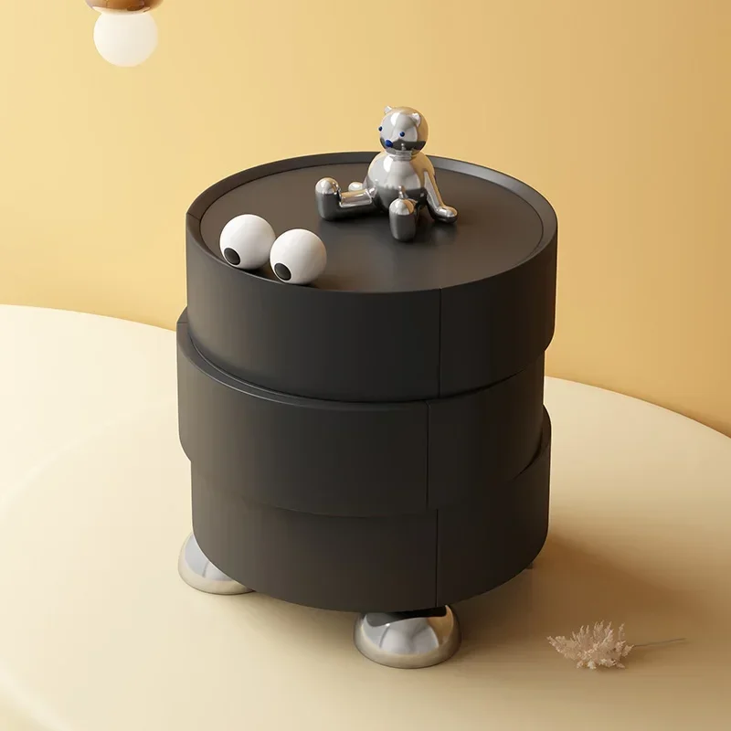 Table Ronde en Frêne de Luxe, Armoire de Rangement Créative de Grande Capacité en Bois Massif