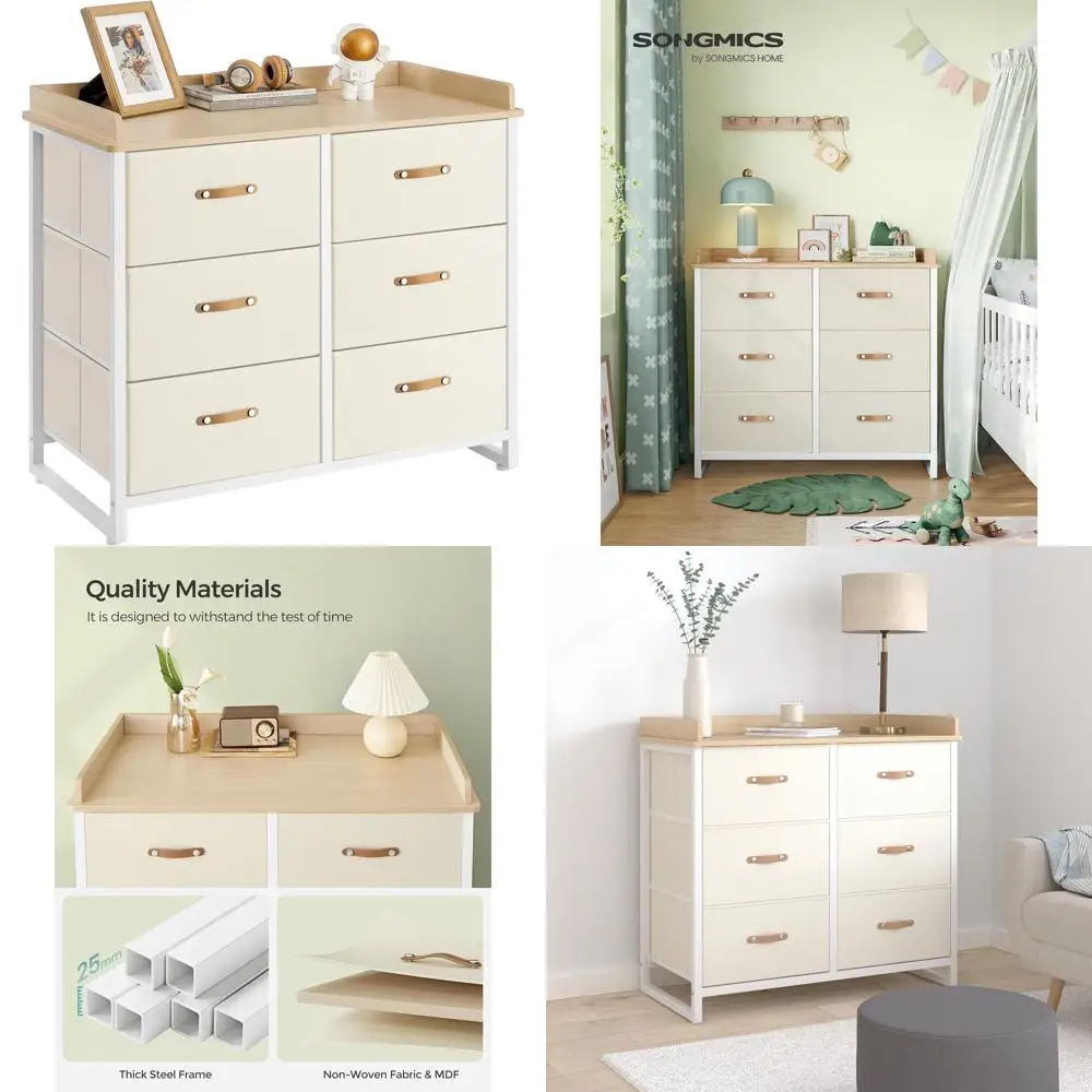 

6-Drawer Kids Dresser with Boy and Girl Designs, Waterproof Top, Storage Organizer, Suitable for Bedroom or Hallway, Beige UGKR1