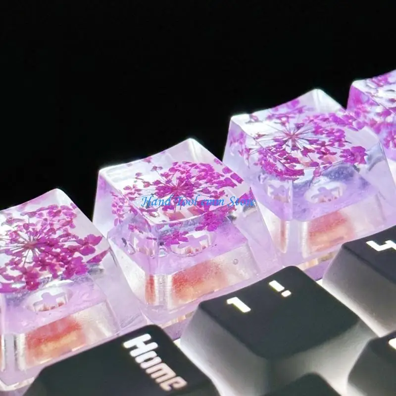 H37F 4PCS EPOXY Translucents deixa flores secas papel cruzar teclados mecânicos