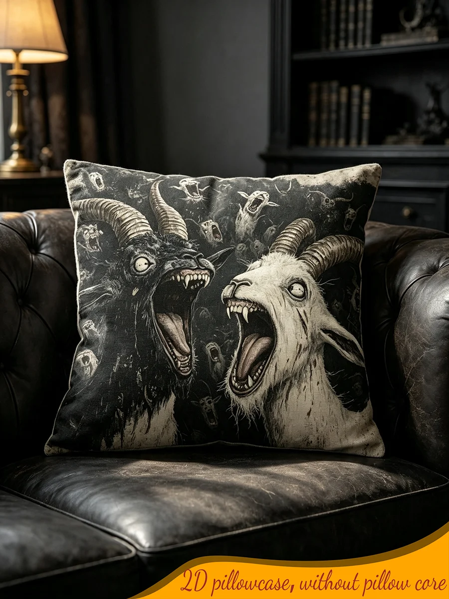 1PC Digital Print Pillow Cover Screaming Goat Horror Art Gothic Scary Halloween Decorative Throw Pillow Sofa Couch Home Decor