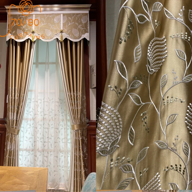 

New Gold Bright Embroidery Patched Curtains for Living Room Bedroom French Window Customized Finished Study Villa Valance