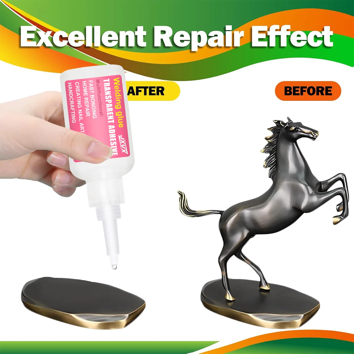 Cola transparente de secagem rápida, Super Cola 7 Segundos Reparação rápida Preenchimento Reforço Sistema de dupla adesão Resina, Resistência à água, Fórmula ecológica, delicada com os materiais, 50 g