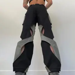 Pantalon de survêtement à jambes larges pour hommes et femmes, Streetwear Y2K, Techwear, Cargo noir, Harajuku coréen, Parachute, Joggers, FJClothes