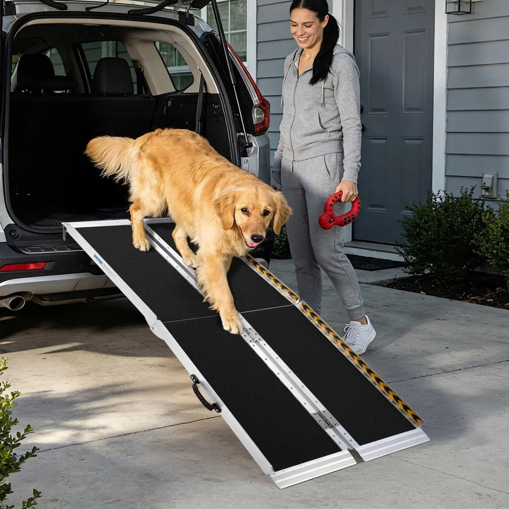 Portable Dog Ramp Aluminum Folding for Large Dogs with Non Slip Rug