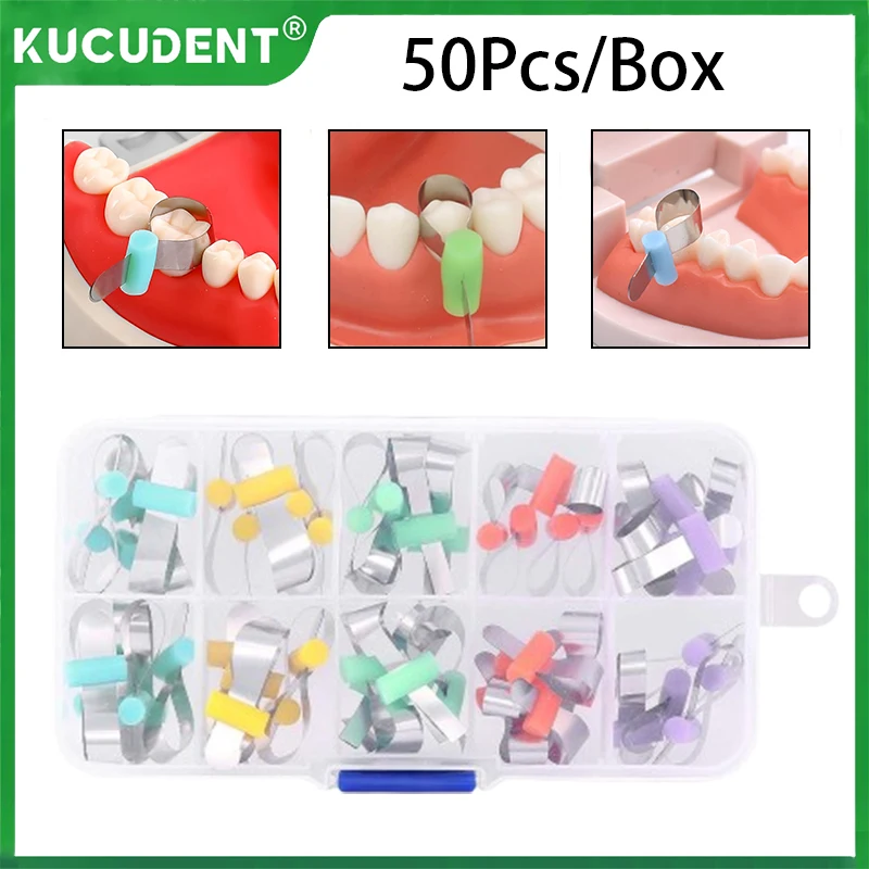 

50Pcs Dental Orthodontic Forming Sheet Sectional Contoured Metal Matrices with Positioning for Adult/Children Dentist Material