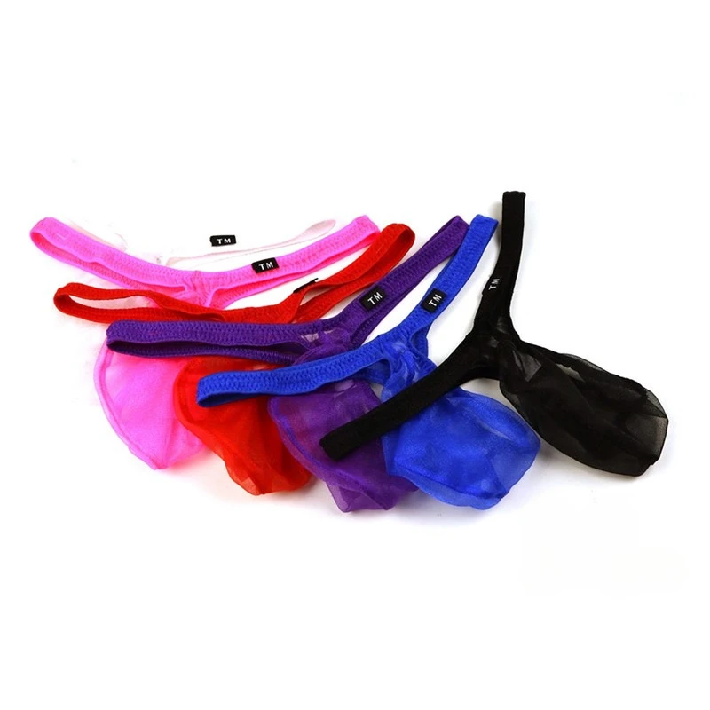 Sheer Mesh Large Pouch Men Thong Low Waist Elastic Comfort Male T Panties Youth Fashion Quick Drying Cool Feel Daily Underpants