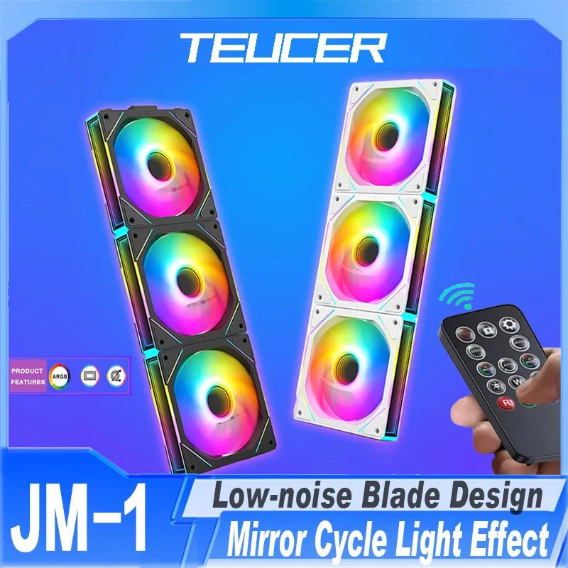 

TEUCER JM-1 120mm Cooling Fan ARGB Mirror Cycle Light Effect with Controller PWM Silent PC Case Fan Suitable for Water Cooler