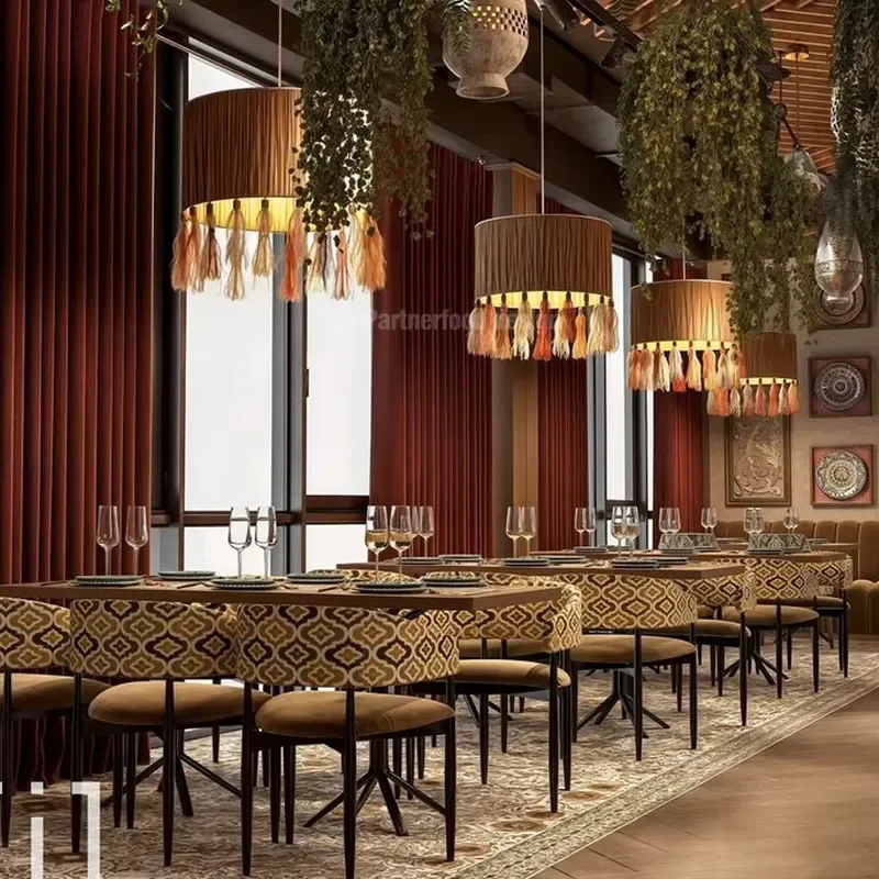 Modern Open Kitchen Restaurant Booth Seating Set with White Top Tables Commercial Dining Furniture