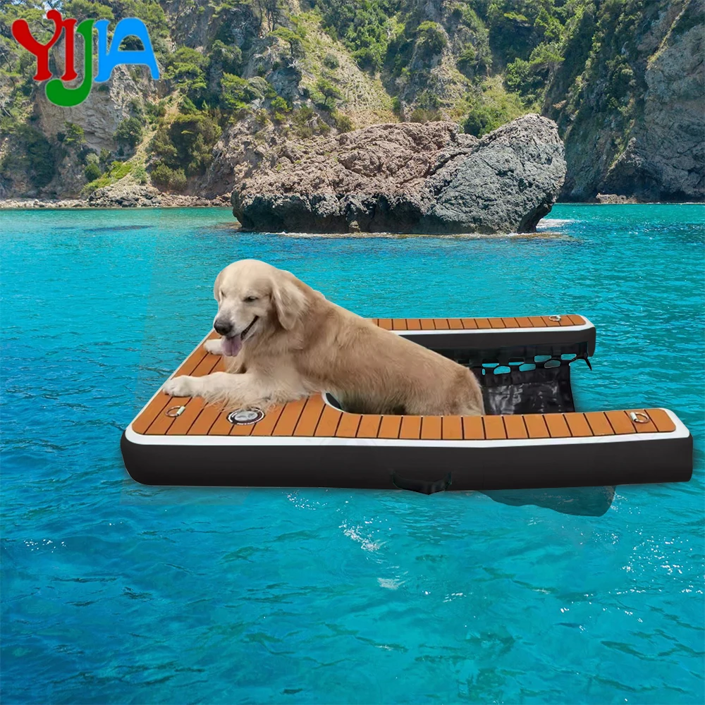 Stock XL 60'' Inflatable Dock Platform Ladder Dogs Up to 230 lbs Floating Non-Slip EVA Foam with Dog Boat Ramp for Pool  Lake