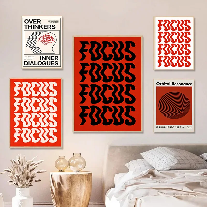 Modern Swiss Minimalist Poster FOCUS Wave Concentric Circles Wall Art Trendy Print Painting Home Decor for Bedroom Living Room