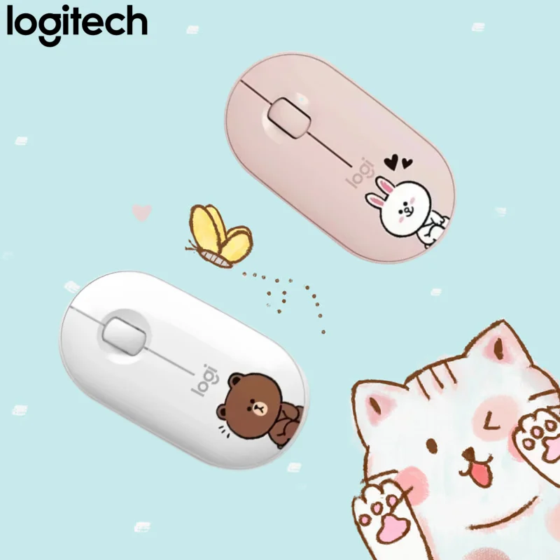 

Logitech Wireless Mouse with Brown Bear & Keni Rabbit Design Cute Fun Joint Stable Smooth Operation for Computer Laptop
