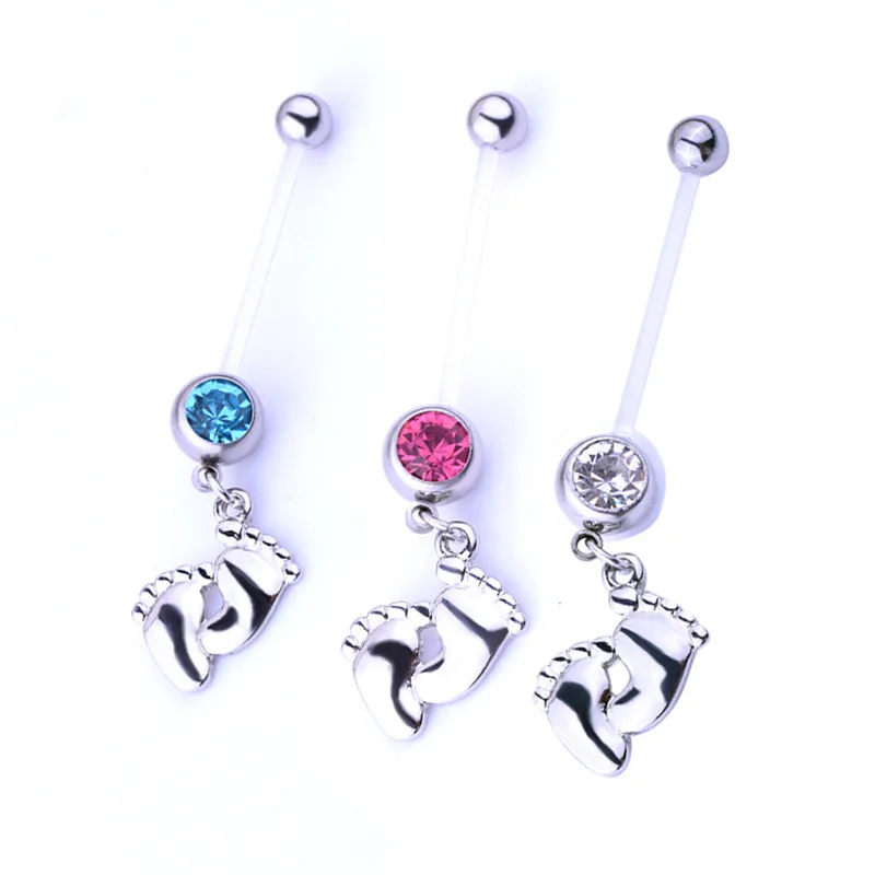 Flexible Pregnancy Maternity Baby Feet Boy Girl Belly Bar Navel Ring Piercing