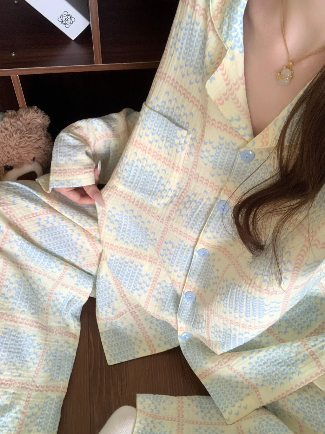 

Весенний комплект домашней одежды большого размера: ночная рубашка в клетку из чистого хлопка с длинным рукавом, милый и удобный, дышащий