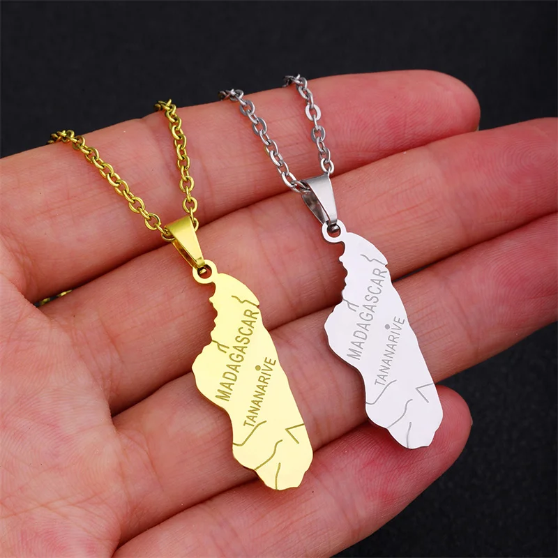 European and American Stainless Steel Madagascar Map Pendant Necklace