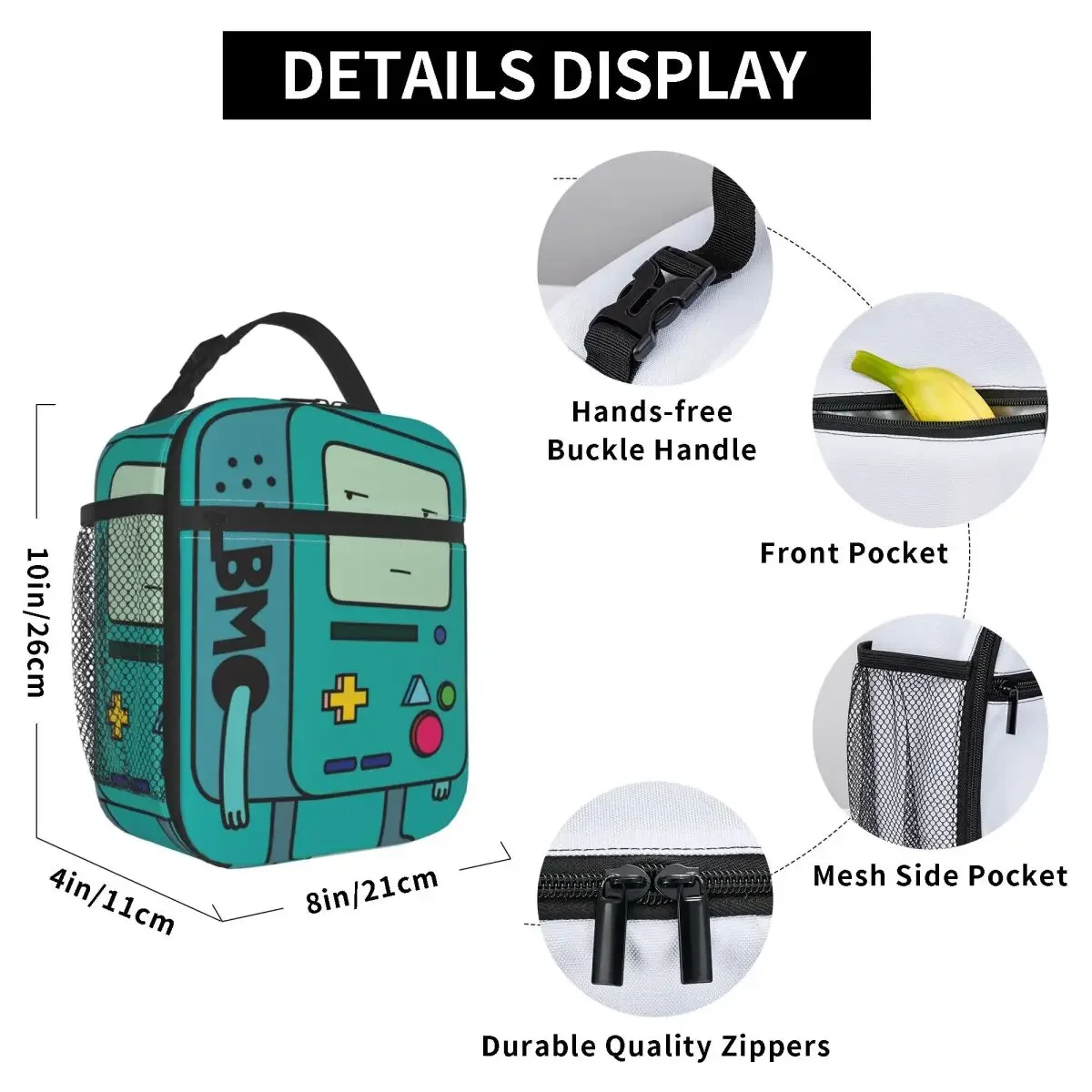 BMO Adventure Times Insulated Lunch Bag Thermal Bag Meal Container Game Life Leakproof Tote Lunch Box Food Handbags Picnic