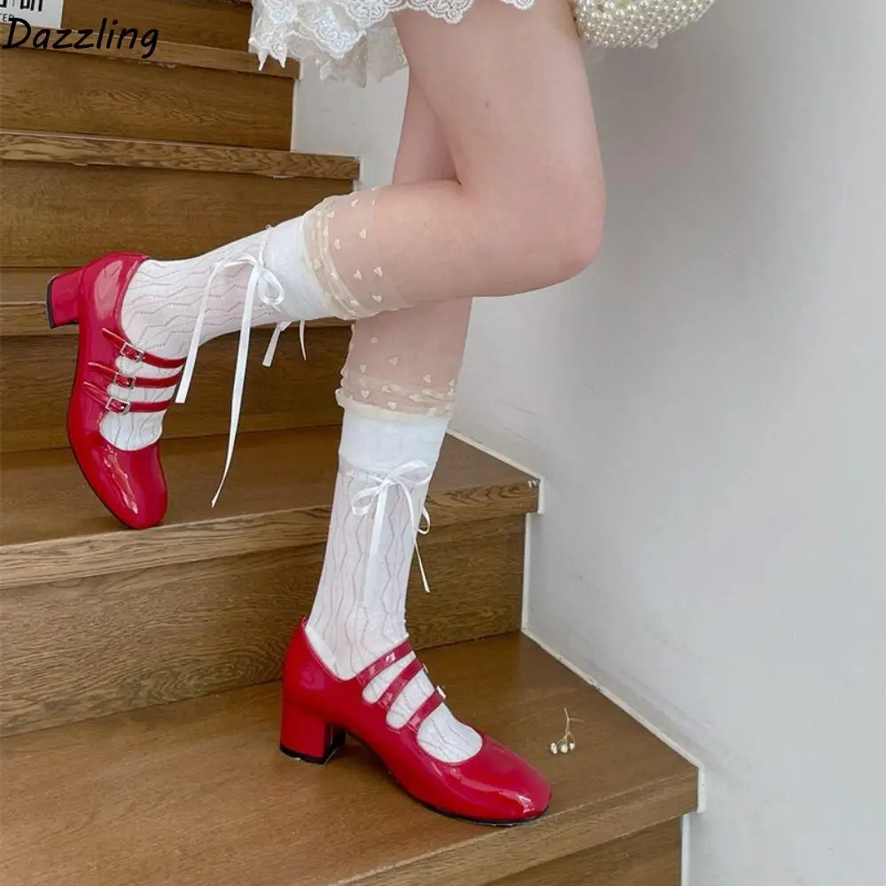 

Comfortable French Style Sweet Bowknot Socks Mesh Patchwork Ballet Bow Stockings Love Cotton Mid Calf Socks Summer