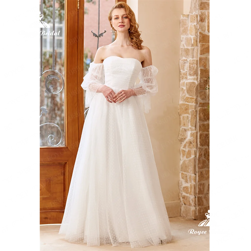 Roycebridal-vestido de novia sin tirantes, traje de encaje con cola de barrido, 2025