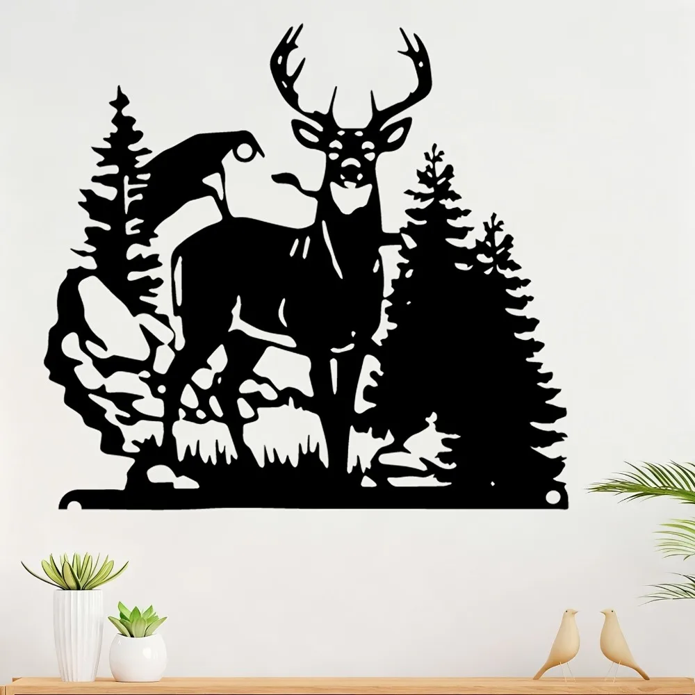 CIFBUY Metal Wall Art Deer Forest Scene Rust Resistant Iron Mural for Living Room Home Decor Wildlife Lovers Gift