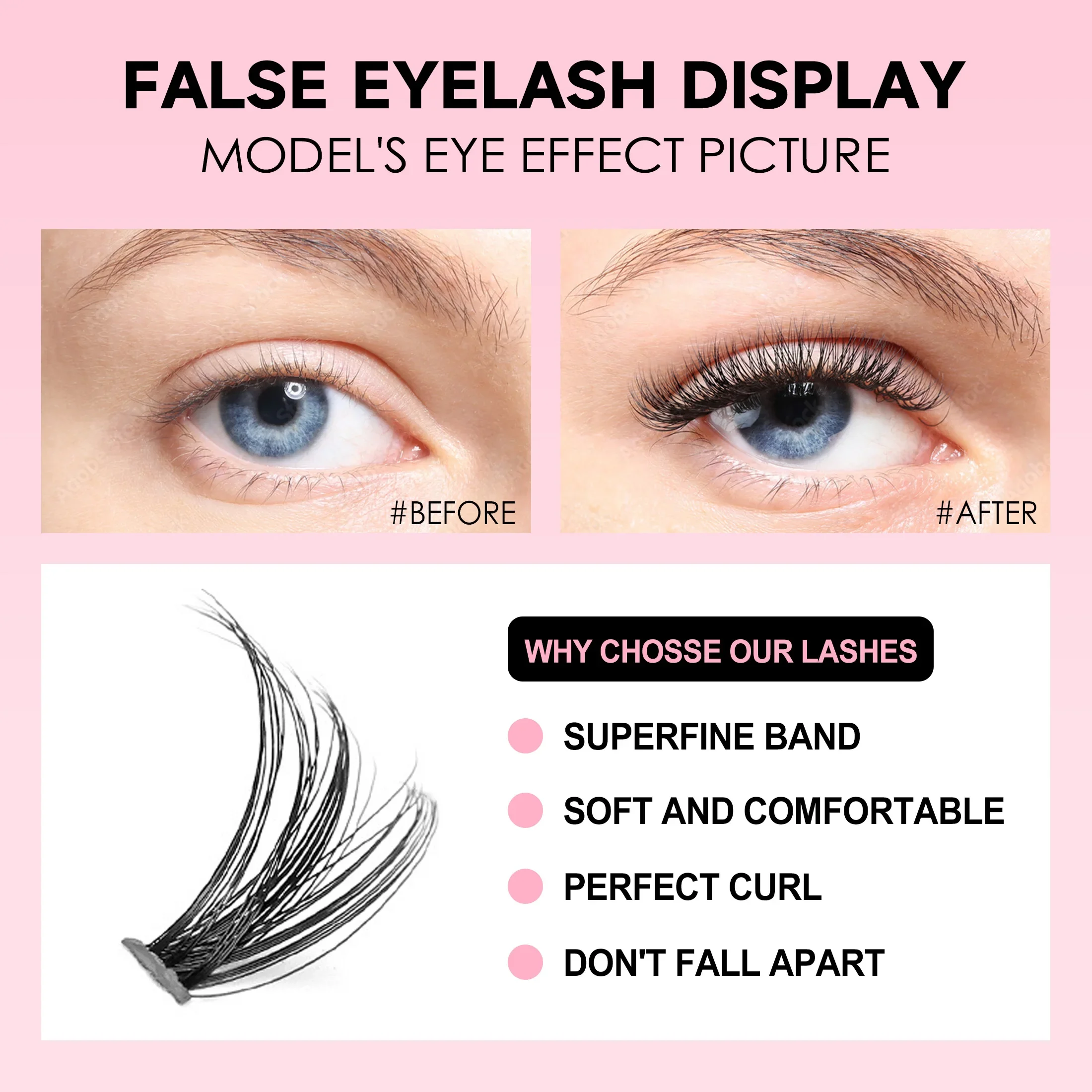 Kit de extensión de pestañas Premium DIY: 200 pestañas, herramientas de maquillaje de peinado y unión de pestañas 30D/40D/50D con pegamento y accesorios para pestañas