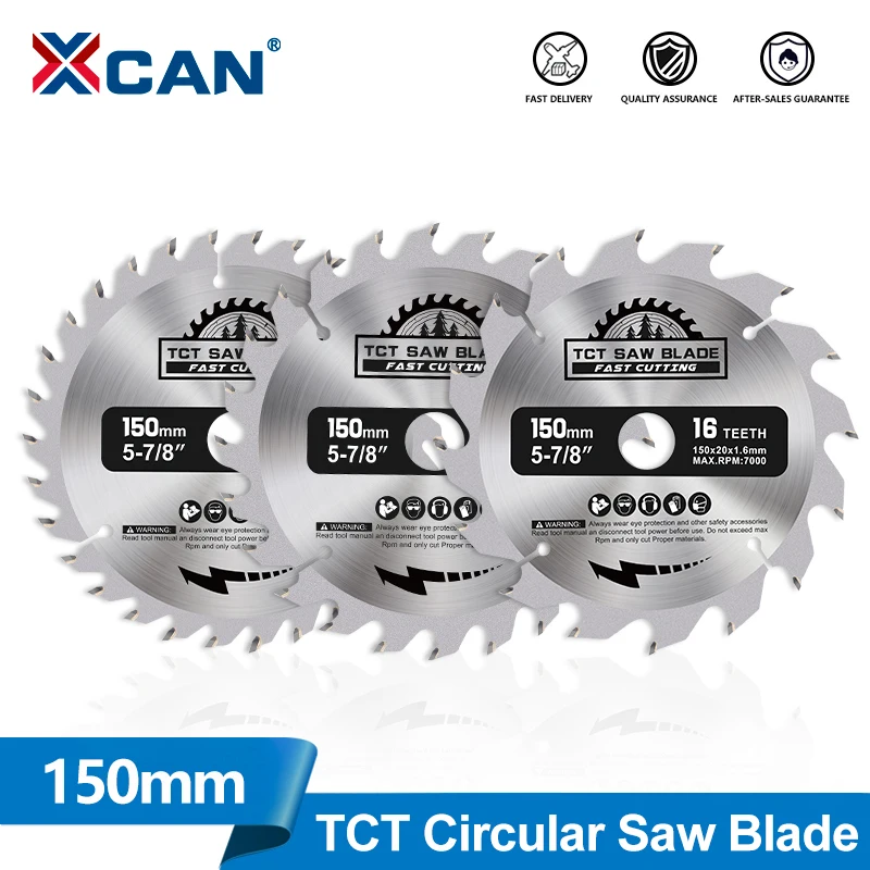 XCAN 1pc 150mm TCT Woodworking Saw Blade 16/24/30T Carbide Circular Saw Blade Wood Cutting Disc Cutting Tools