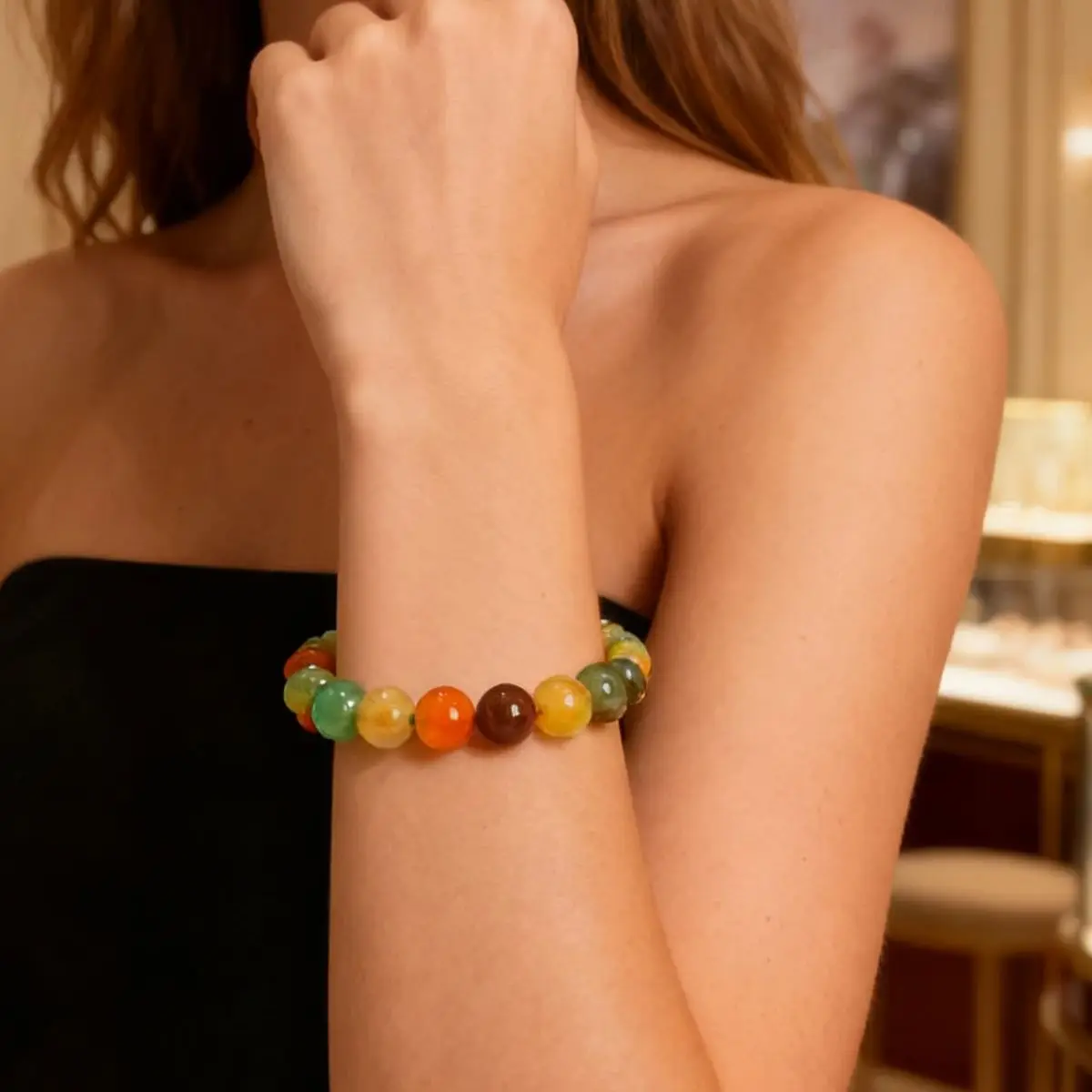 MHS.SUN Fashion Natural Stone Elastic Bracelets White Jade Agate Beaded Energy Yoga Bracelet Jewelry For Women Men Gifts