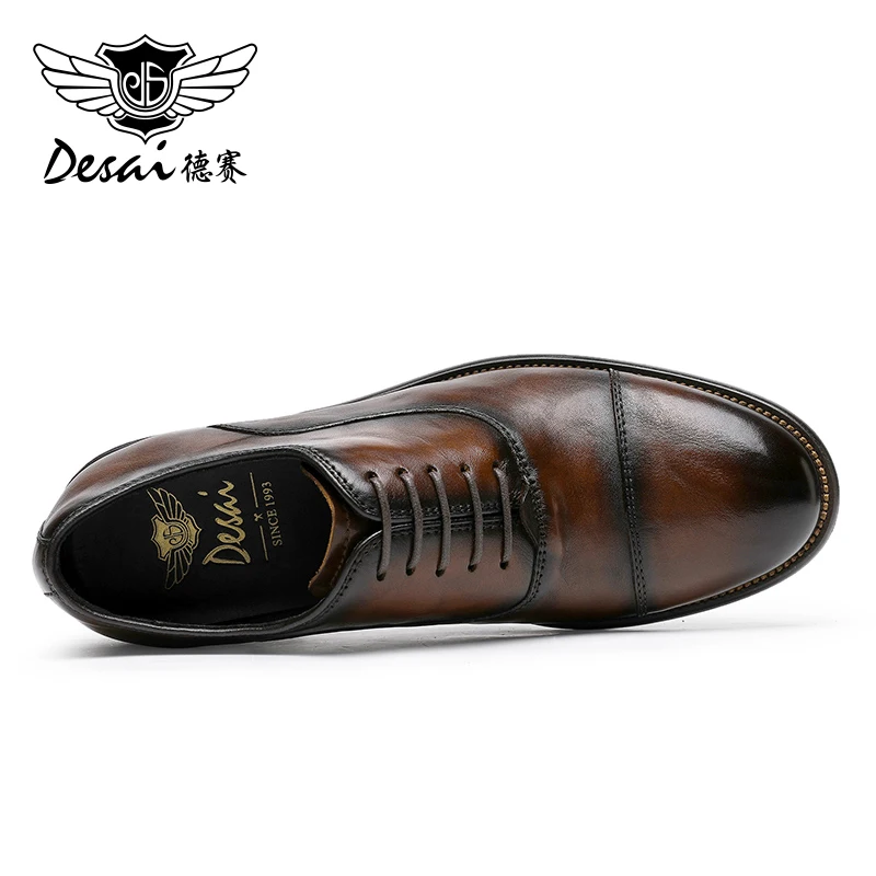 DESAI Men Formal Dress Shoes Male Oxfords Triple Joint Office Shoes Genuine Leather Wedding Party Lace Up Shoes 2023