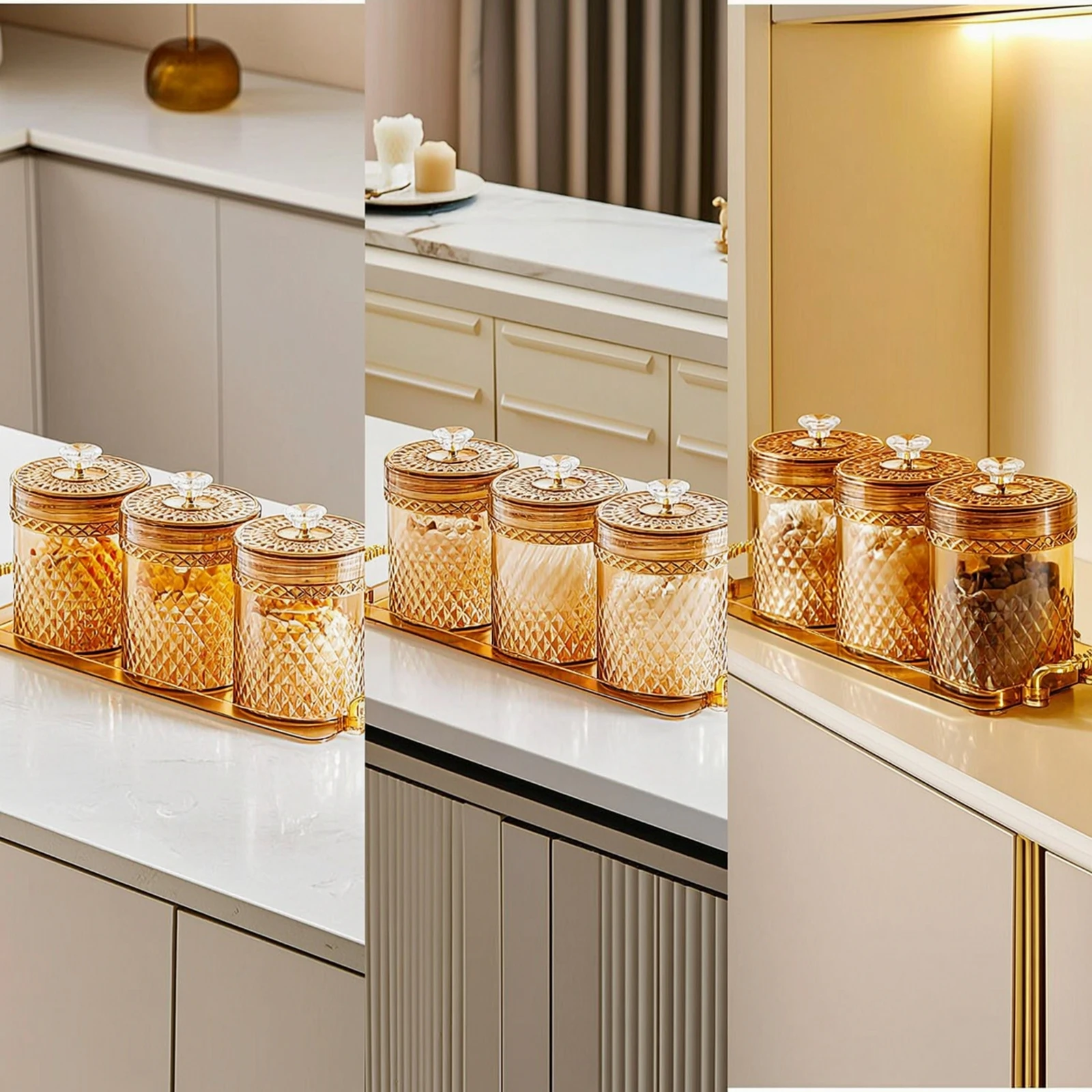 3 Pieces Canister Set with Tra - Food Storage Set Glass recension och pris