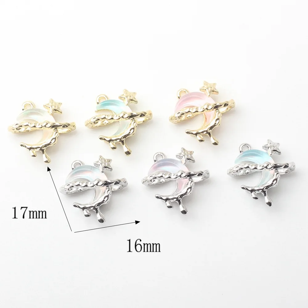 10 sztuk stop księżyc inkrustowane gwiazdy kształt Charms wisiorek kolczyk naszyjnik bransoletka biżuteria DIY ręcznie robione ozdoby akcesoria prezenty