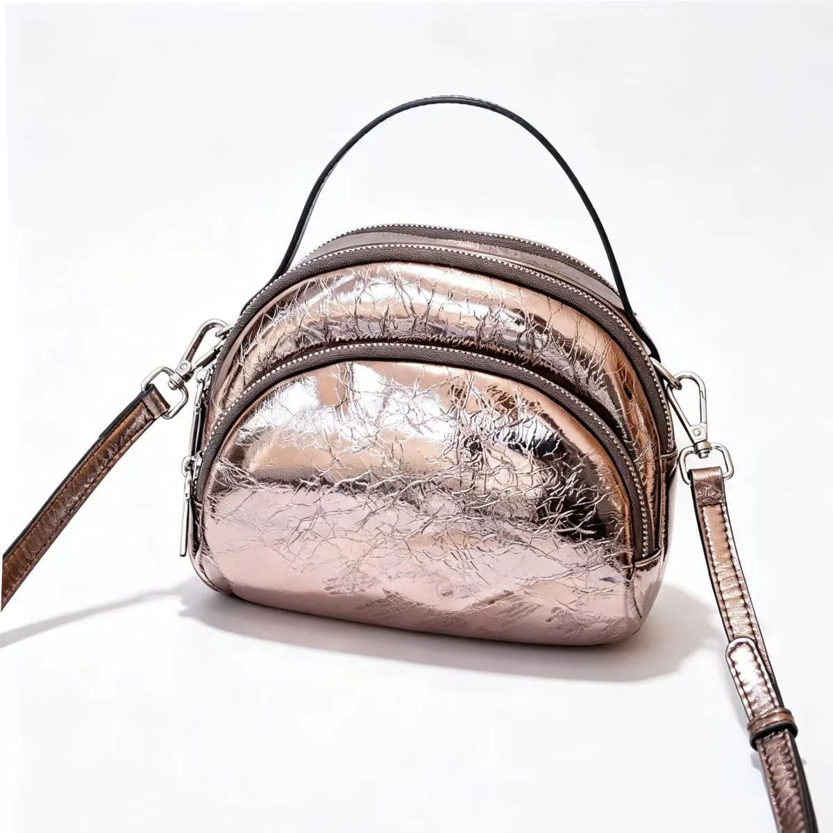 Small Genuine Leather Cross-body Bag for Women Multi Zipper Shoulder Purse Top-handle Cow Leather Satchel Handbag