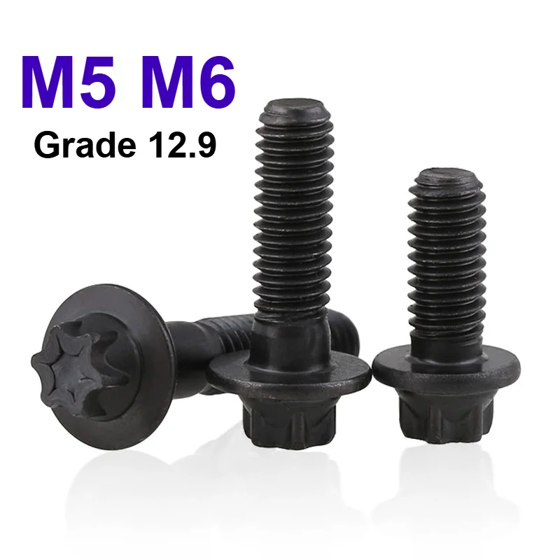 M5 M6 Black Grade 12.9 Carbon Steel Hexagon External Torx Head Flange Bolt Profile Plum Outer Hexagon Screws Six-Flower Bolts