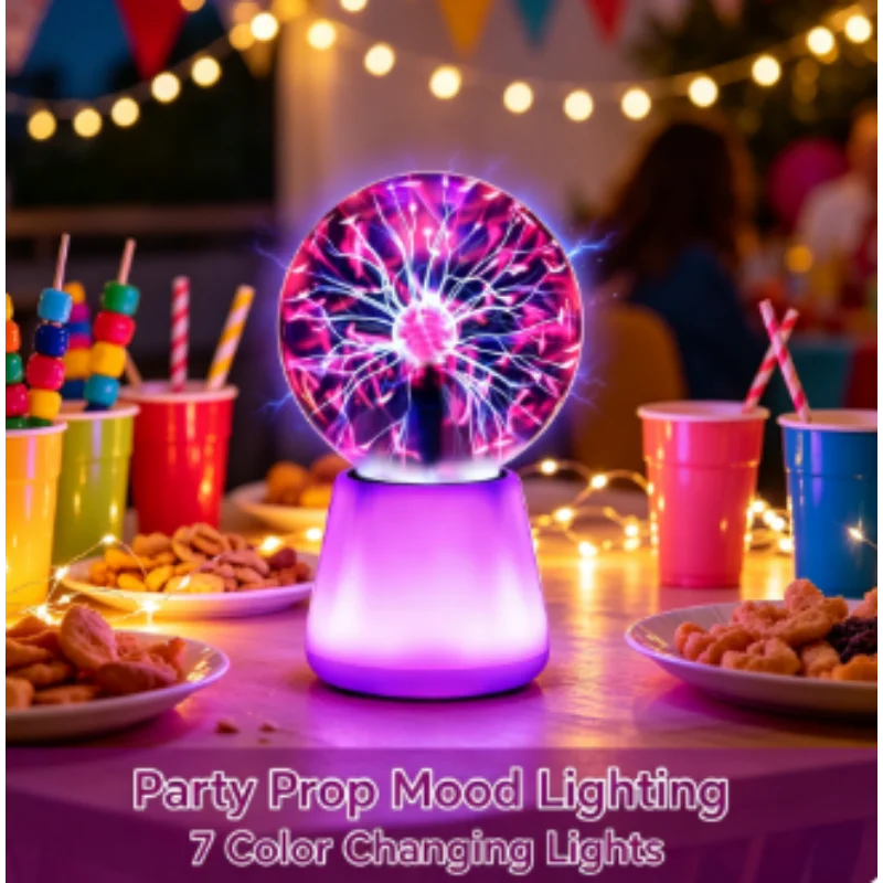 Plasma Ball Mood Light with Interactive Touch, 3 Inch Lightning Globe USB Powered, 7 Color Changing Lights for Party Room Decor