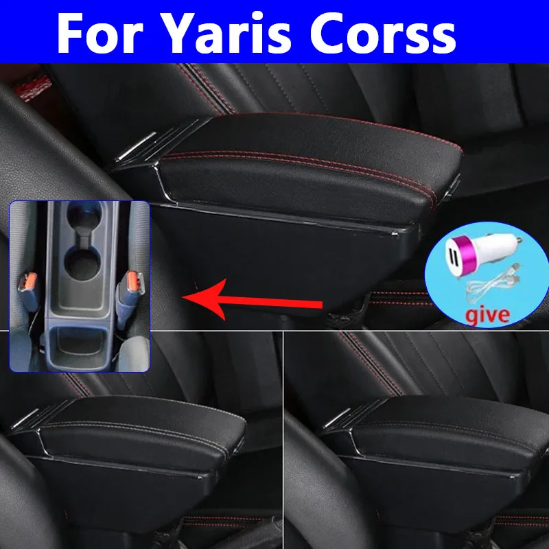 For Toyota Yaris Cross armrest box for toyota yaris suv central Store content box decoration With USB car accessories