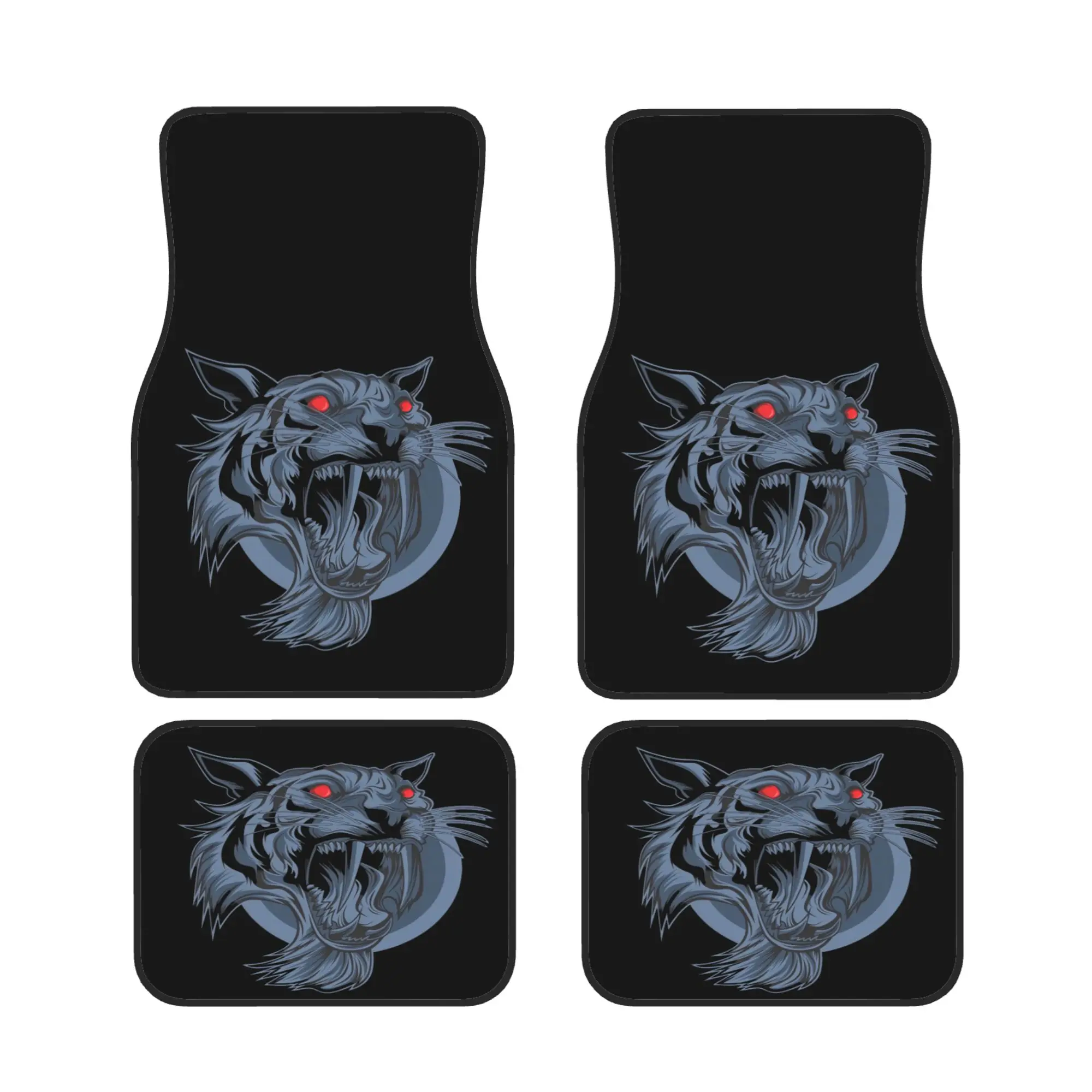 Set Of Four Car Floor Mats Featuring A Tiger Design, Compatible With Various Vehicle Types Such As Sedans, Trucks, And Suvs. Off