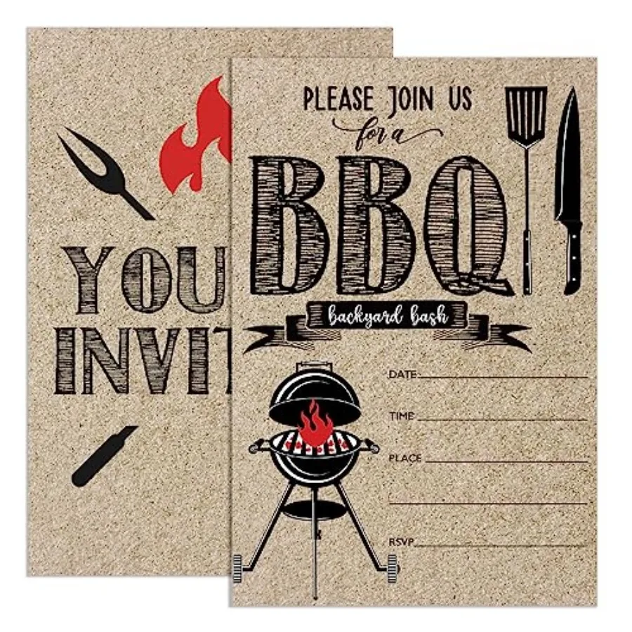 

BBQ Party Invitations with Envelopes, Summer Barbecue Cookout Party Invite Cards, Backyard BBQ Invites for Housewarming Birthda