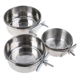 Pet Hanging Bowl Stainless Steel Dog &Cat Feeding Food Bird Water Dish Cage Bowl