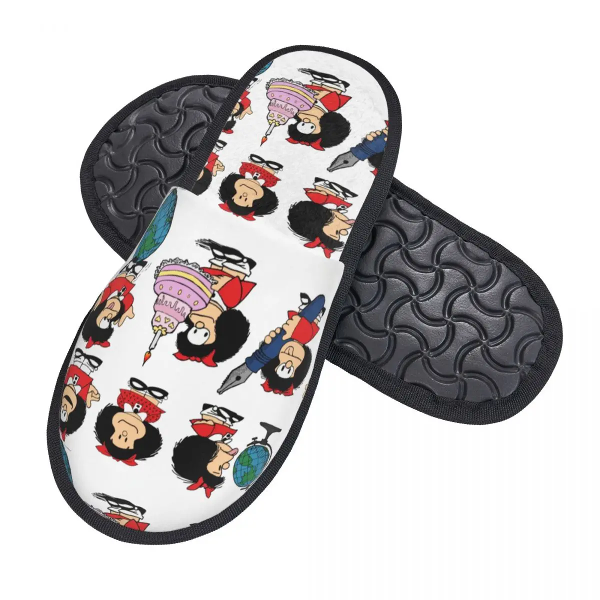 Custom Women Mafaldas Quino Comics Argentina Cartoon House Slippers Cozy Warm Memory Foam Fluffy Slipper Indoor Outdoor Shoes