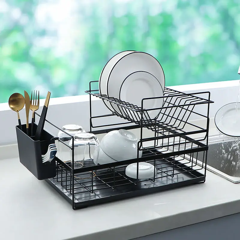 

Kitchen Dish Drainer Shelf Metal Iron Storage Basket Tableware Storage Rack Organize With Plastic Plate Cupboard Bowl Dish Box