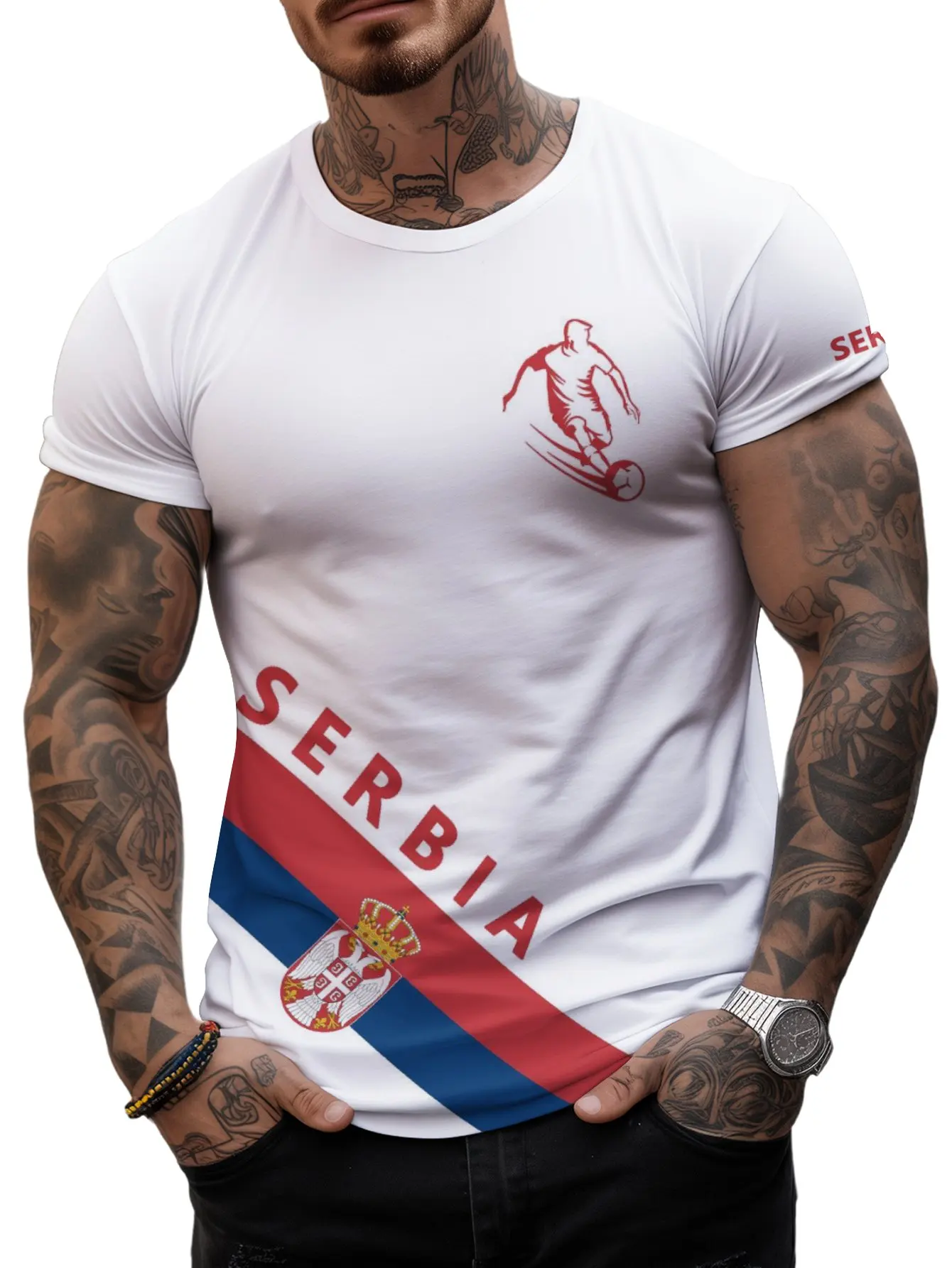 Serbia Football Fan Gear Men's Soccer T-shirt 2024 Summer Short Sleeve Oversized Clothing 3D Printed Casual Fashion Tops