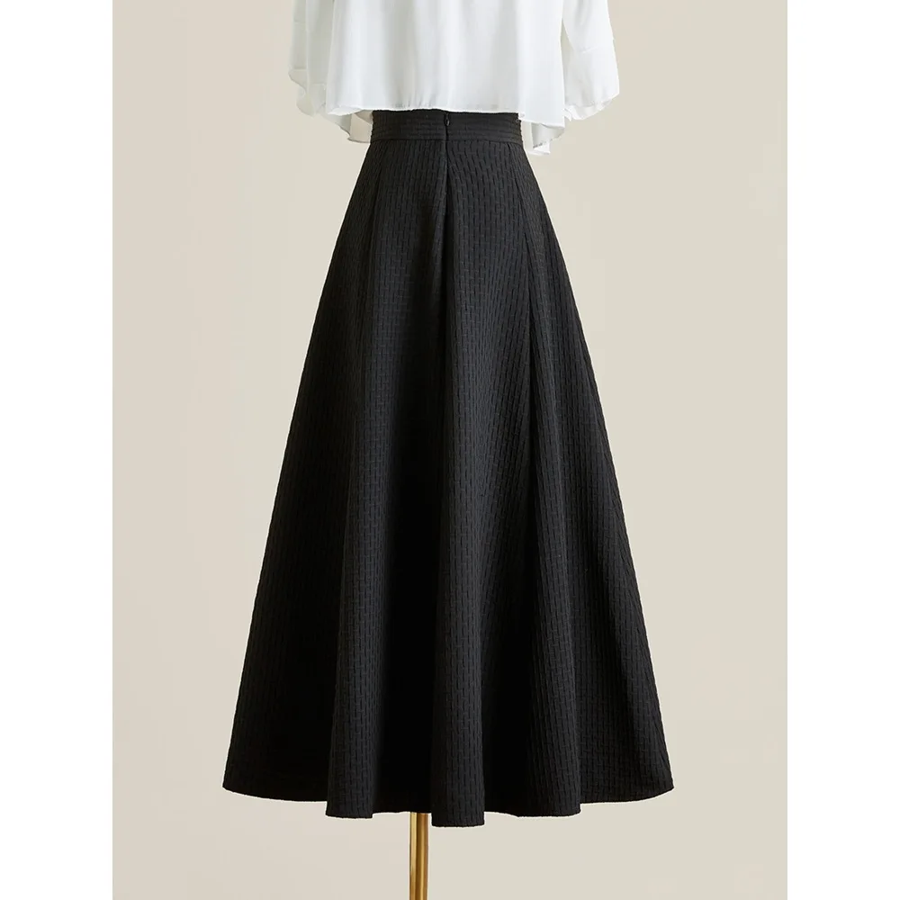 

Black Hepburn style mid-calf skirt women high waist thin fashion long pear-shaped a-line skirt
