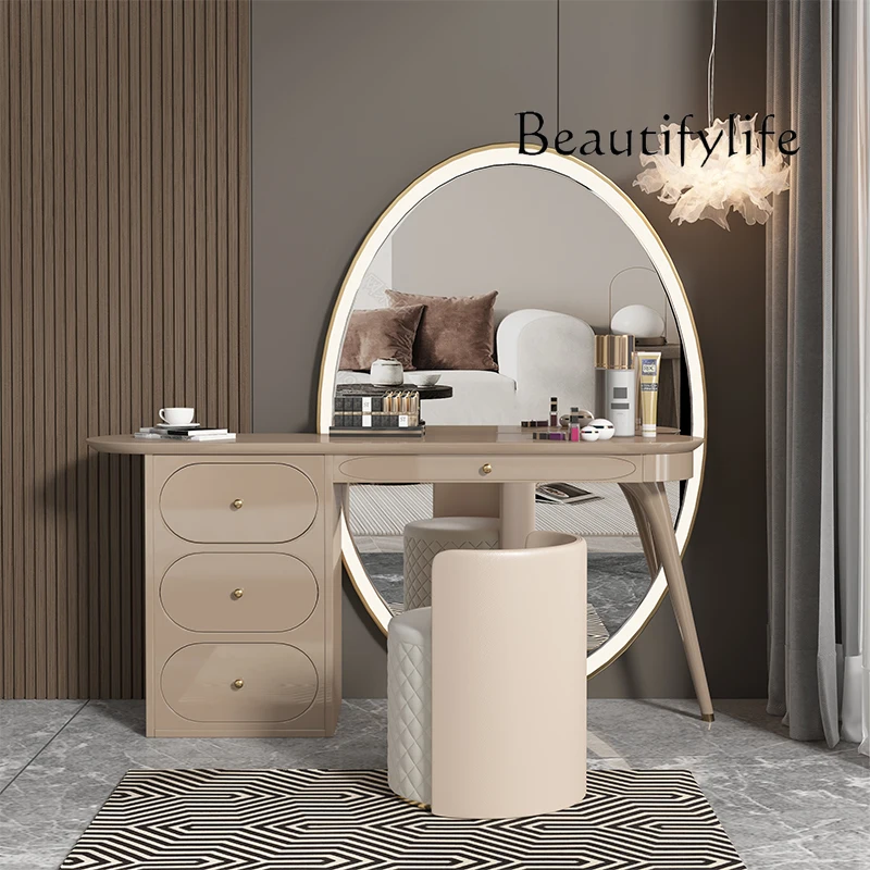 Italian Bedroom Small Apartment Light Luxury Makeup Table Marble Stone Plate Desktop High-End Solid Wood Cabinet